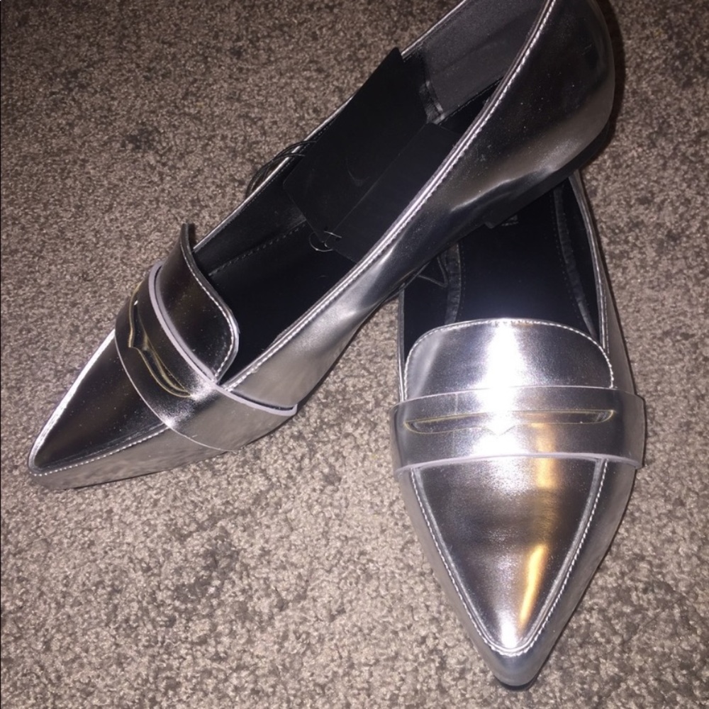 Silver Pointed Toe Loafers
